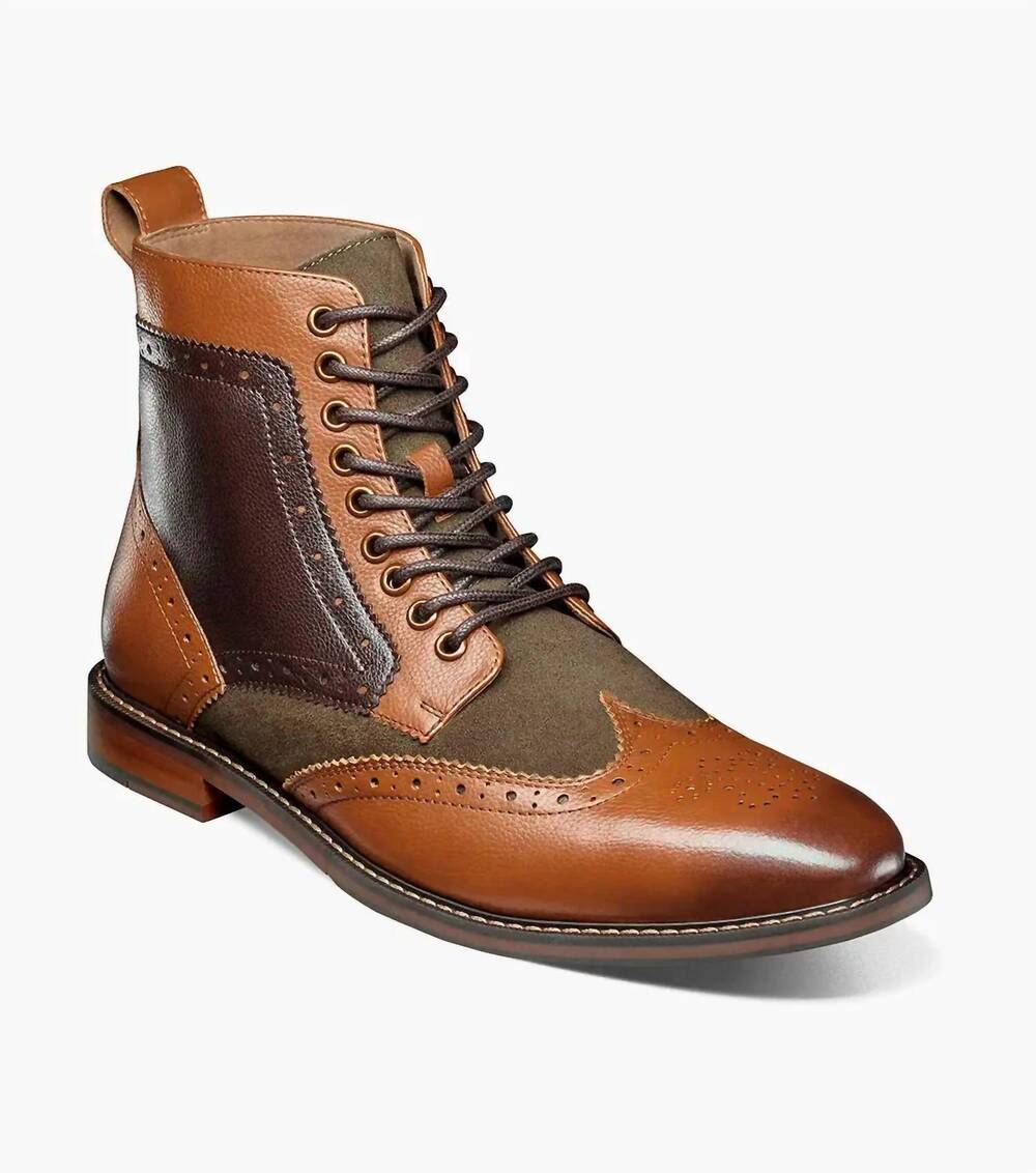 NEW STACY ADAMS men's finnegan wingtip lace up boot in olive multi